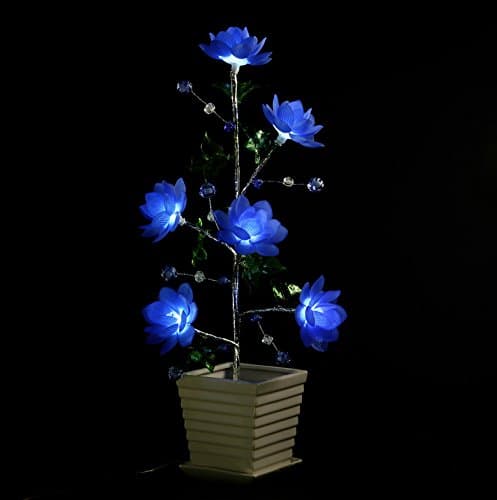 Elfe Decor LED Crystal Night Light, Sparkly Flower Lamp Bonsai Light with Flower Pot, USB Power Output Romantic Flower Night Light (Blue, 20 Inch)