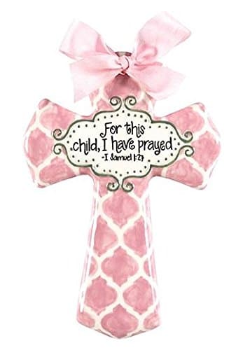 'for This Child I Have Prayed' Pink Quatrefoil 8" Wall Cross for Baby or Child's Room