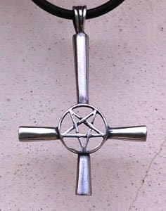 INVERTED CROSS PENTAGRAM STAR Pewter Pendant w Choker Necklace