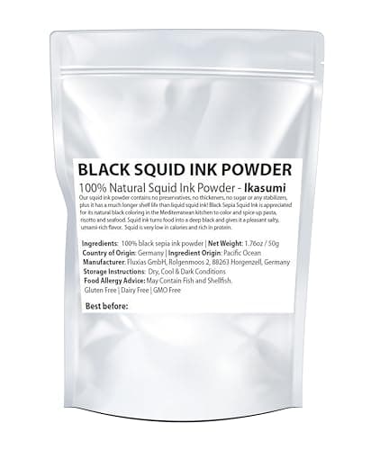 Ikasumi Black Squid Ink Powder - 100% Squid Cuttlefish Ink Powder | Pure, Powdered & Genuine Black Ink Ikasumi - Used as a Natural Black Food Coloring