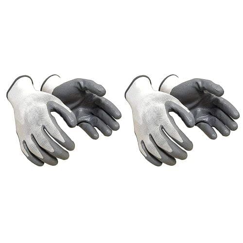 DONIZARD Nylon Nitrile Coated Industrial Safety Hand Gloves Anti-Cut | Cut Resistant | Heat Resistant | Industrial Use | for Finger and Hand Protection. (PACK OF 2, WHITE ON GREY)