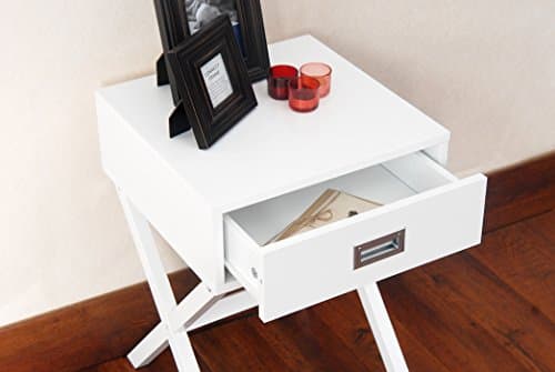 White Finish Modern X-Shape Accent Side End Table Nighstand With Drawer