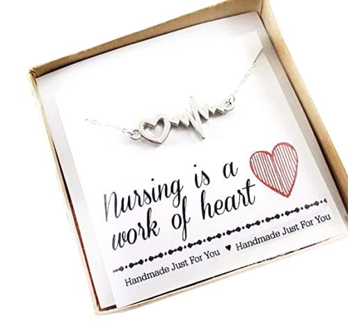 Nursing is a Work of Heart Necklace - Heart Rhythm Charm - Nurse Necklace - Heartbeat Jewelry