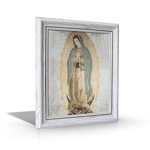 Original Our Lady of Guadalupe White Frame - Framed Canvas - 10" x 12" Including White Frame