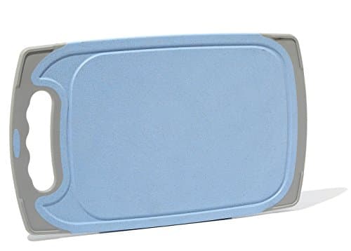 Migecon Grooves Design Cutting Board 15.75” x 9.45” Wheatgrass Kitchen Vegetables Chopping Mats with Easy-Grip Handles Easy-to-Clean Non-Slip PBA Free Board, Large, Blue