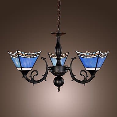40W Antique Inspired Chandelier with 3 Lights - Blue Lampshade