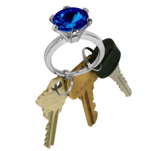 Bling Diamond Ring Key Chain - Sapphire Color Stone Bling Diamond Ring Key Chain - Sapphire Color S