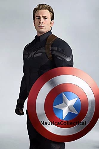Medieval Shield Metal Prop Replica Shield Metal 1:1,MCU Marvel Cosplay,The Captain Steven Rogers, Red, 22 Inch