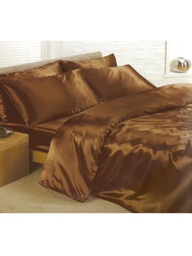 Chocolate Satin Double Duvet Set With Fitted Sheet