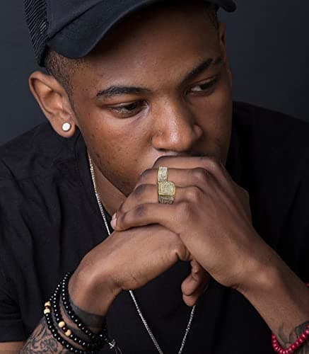 FASACCO 5Pcs 18K Gold Plated Bling Pinky Ring Simulated Diamond Iced Out Ring CZ Punky Rappers Ring Star Dollar Sign Hip Hop Ring for Men