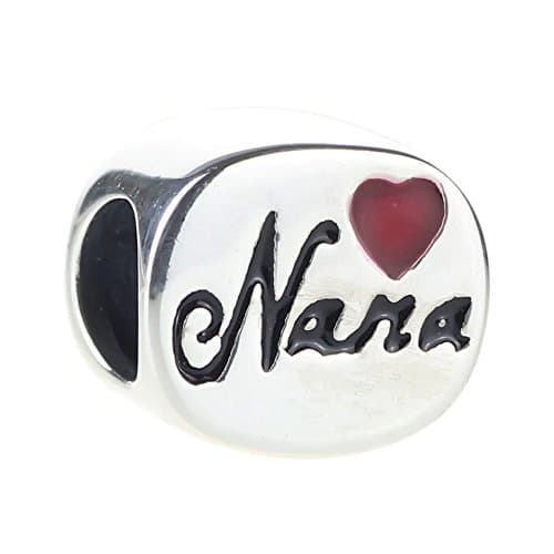 Silver Nana Grandma Love Heart Charm Sterling Bead Fits EvesErose, Pandora, & Similar Charm Bracelets