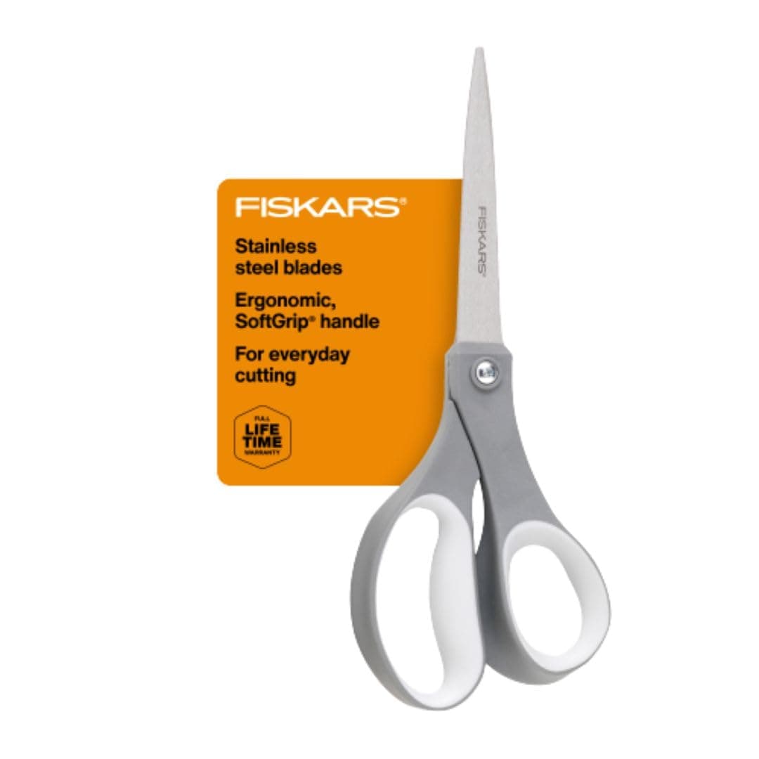 SoftGrip Scissors - Contoured Performance All Purpose - 20.3 cm Stainless Steel - Straight Paper Scissors for Office, and Arts and Crafts - Grey