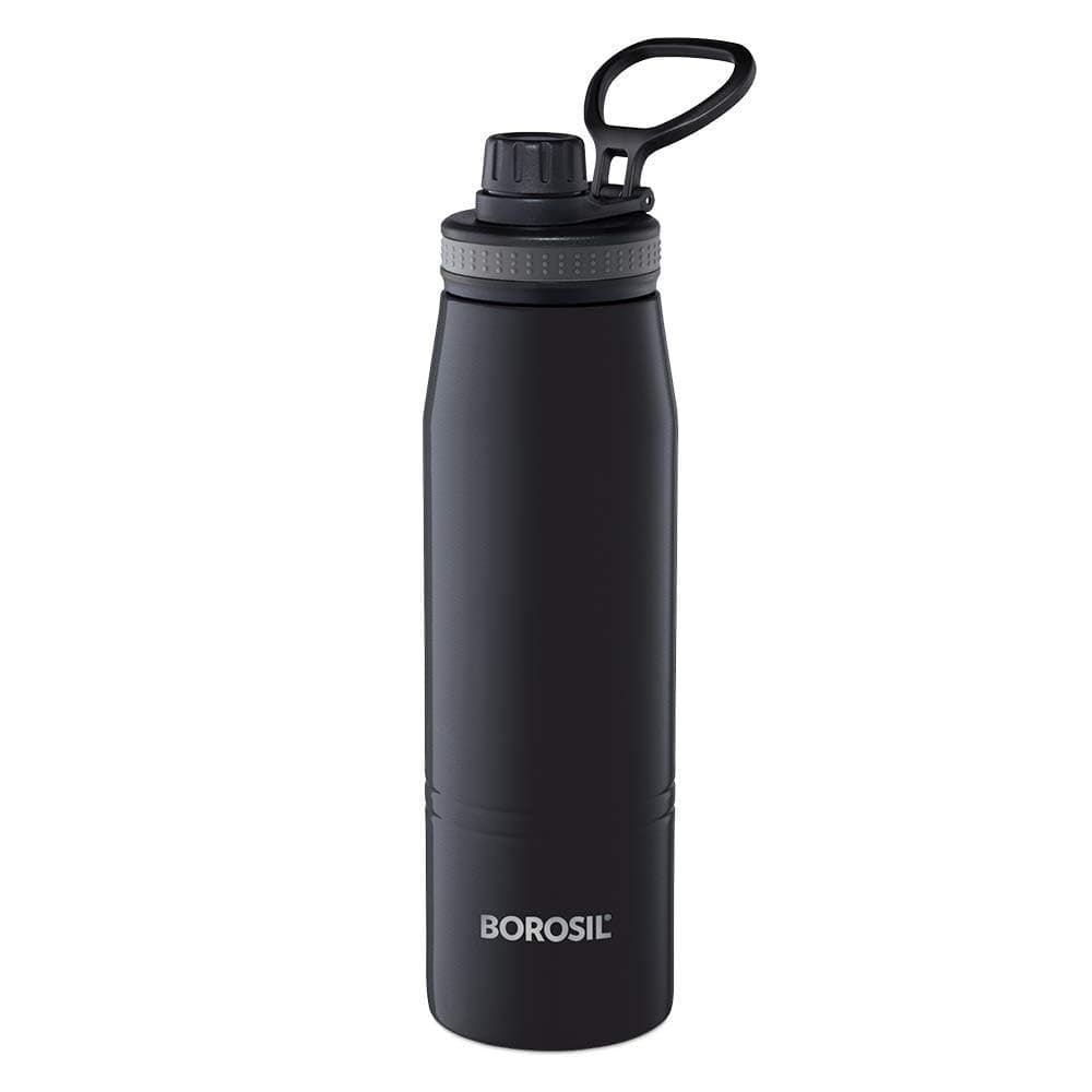 BOROSIL VACUUM INSULATED COPPER COATED INNER HYDRA Water Bottle|Sports Bottle|Yoga Bottle|Outdoor|PortableLeak Proof|ReusableWater Bottle BLACK, 900ML,BT0900BK102
