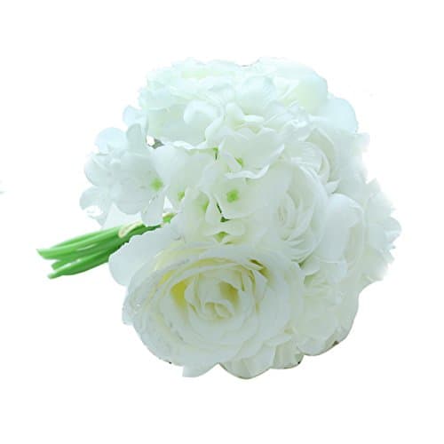 1 Artificial Peony+Roses+ Hydrangeas Silk Flowers Bouquets Home wedding Decoration (KC651 white)