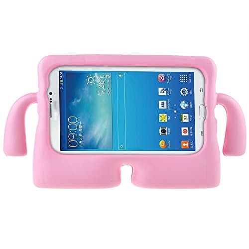 Samsung Galaxy Tab 3/3 Lite Kids Cases 7 Inch Kids Proof Shockproof Protective Stand Case Durable Light Weight EVA Foam Carry Handle Case with Kickstand for Tab 3/3 Lite by RICKI (Pink Case)