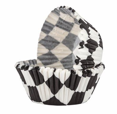 CakeSupplyShop Race Car Track Race Car Flag Black and White Checkered Baking Cups Liners -50pk