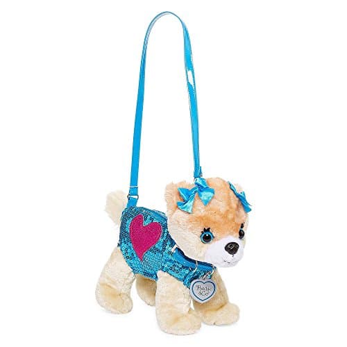 Poochie & Co Plush Puppy Purse, Turquoise Sequins Pink Heart Ginger Pomeranian
