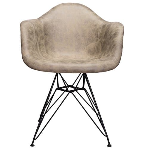 Markle Light Brown Leatherette Fabric Upholstered DAR Armchair Accent Chair with Black Steel Leg