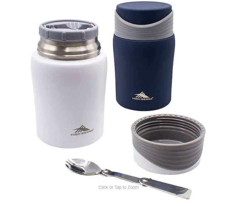 Dorzu High Sierra Stainless Steel Insulated Food Storage Thermos Jar Set of 2, 709 mL (24 oz.), Hot for 12 hours Cold for 24 hours with Foldable spoon