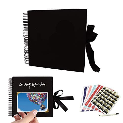 Scrapbook Photo Album, Photo Scrapbook, Wedding Guest Book,Album with 80 Black Pages,Great for Anniversary,Valentines Day Gifts,Family Scrapbook DIY Scrapbooking Kit (BLACK1)