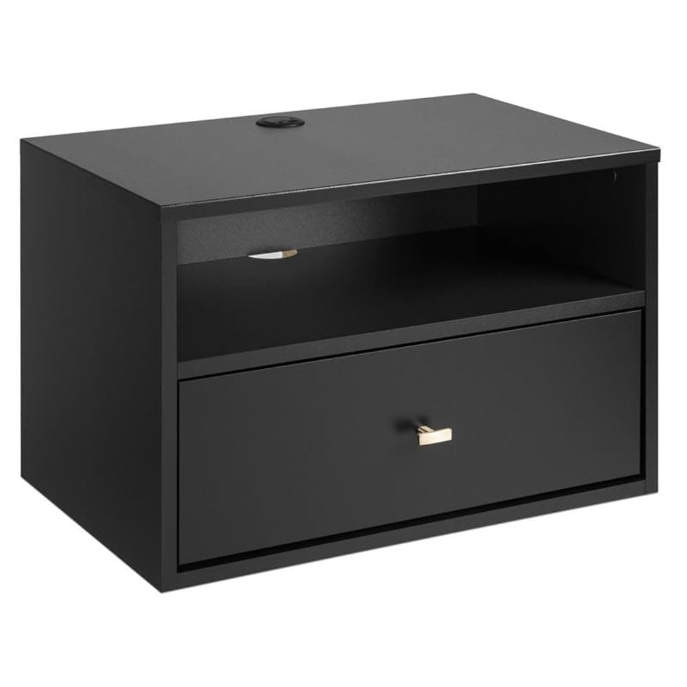 Prepac Transitional 1 Drawer Floating Nightstand with Open Shelf, Wall Mounted Nightstand, Contemporary Bedroom Furniture, 15"D x 22.5"W x 14.5"H, Black