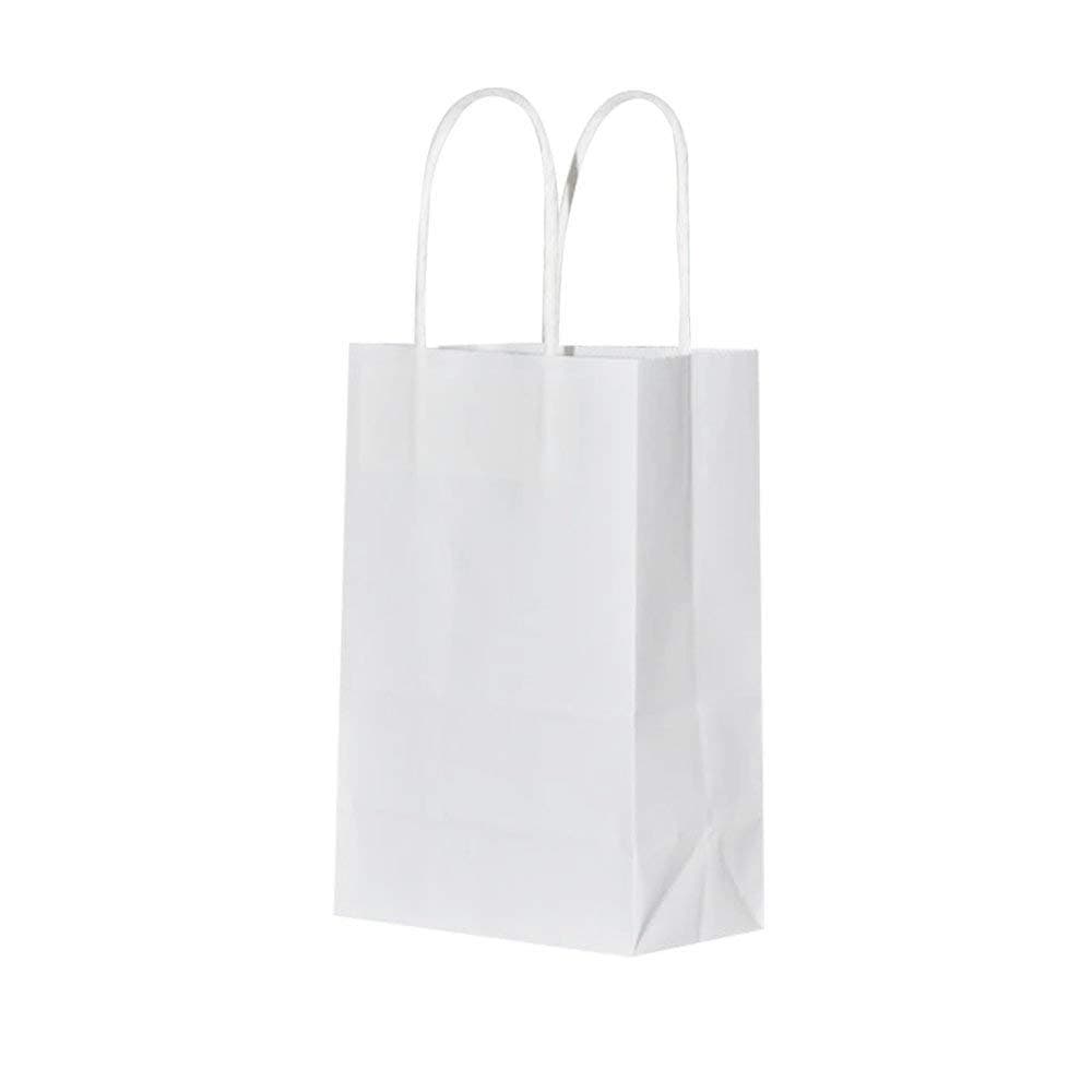bagmad 100 Pack Sturdy Small White Kraft Paper Bags with Handles Bulk, Gift Bags 5.25x3.25x8 Inch, Craft Grocery Shopping Retail Party Favors Wedding Business Sacks (White, 100pcs)