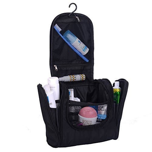 Premium Hanging Toiletry Bag (Black) Punkto | Big Travel Wash-Bag for Women, Men and Kids | Water-resistant Make-up Bag with Large Storage Space and Handle