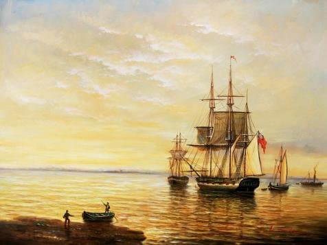 Oil Painting 'Peaceful Seascape Of Sailing Ships' Printing On Polyster Canvas , 12x16 Inch / 30x41 Cm ,the Best Hallway Artwork And Home Decor And Gifts Is This Replica Art DecorativePrints On Canvas