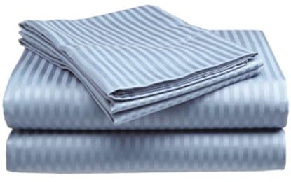 Deluxe Hotel 4-Piece Bed Sheet Set - Dobby Stripe - 100% Cotton Sateen - 300 Thread Count - Full - Light Blue