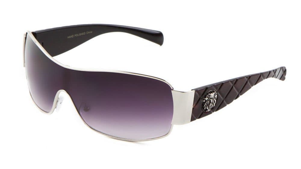 Lion Head Medallion Sport Wrap One Piece Sunglasses