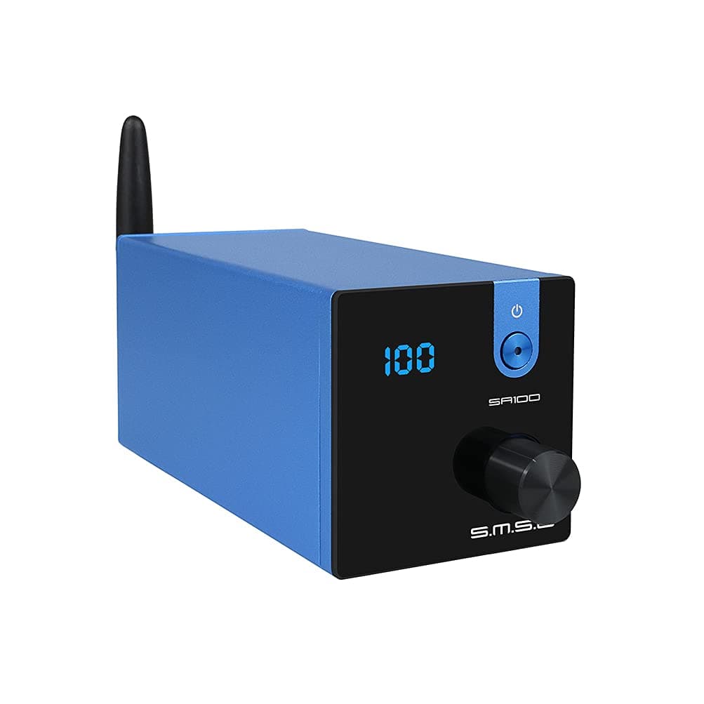 SMSL SA100 Bluetooth 5.0 Amplifier 50W x 50W Power 2 Channel Stereo Audio Amplifier Treble Bass Desktop Amp (Blue)