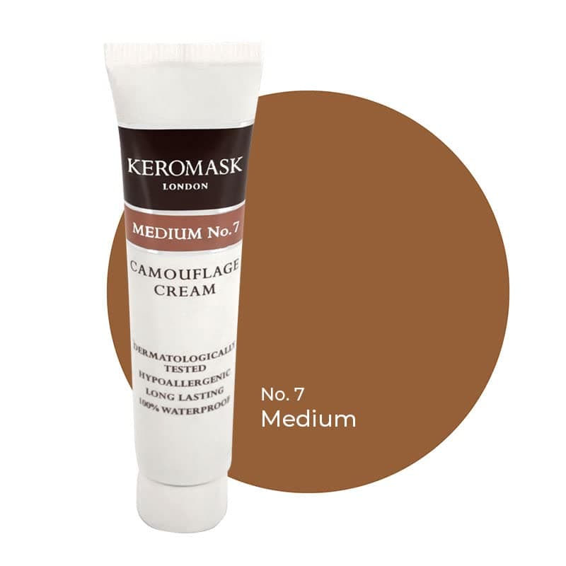 Keromask Full Coverage Hypoallergenic Concealer Shade MEDIUM No 7 to Camouflage Vitiligo, Tattoos, Redness and Rosacea, Waterproof and Suitable for All Skin Types 1 x 15ml