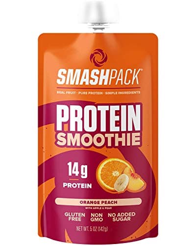 SmashPack Orange Peach Protein Fruit Smoothie Pouch 6 Pack | 14g Whey Protein with MCT Oil | Paleo Friendly, No Added Sugar, Gluten Free, Soy Free, Non-GMO | 100% BPA Free | 5 oz Squeeze Pouches