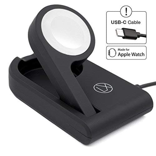 LXORY Foldable Charger (MFi Certified) - USB-C Cable – Compatible With Apple Watch Series 3/2/1 (38/42mm) - Enables Nightstand Mode - Wireless Portable Magnetic Charging Stand For Home And Travel