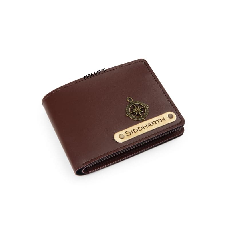 - Personalised Gift for Man Custom Name & Charm Leather Wallet for Men (Dark Brown)