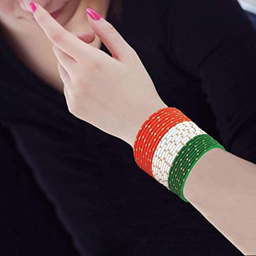 Generic Oneness Tiranga/Tricolour Bangles Set On Occasion of Independence Day/Republic Day in Orange, White & Green for Women & Girls - (Pack of 24 Bangles)