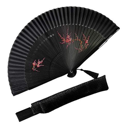 Eastern Wind Japanese Chinese fan Folding fan with Bamboo for Women,Hand fans for women Wedding 8.3" (Black)