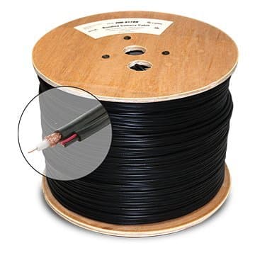 1000ft BLACK RG59 SIAMESE COAXIAL CABLE SOLID COPPER CORE 20AWG 95% BRAID, 2-CONDUCTOR 18AWG POWER CCTV HD TVI CVI AHD HD-SDI VIDEO & POWER COMBINATION CABLE ETL CM CL3 FLAME RETARDANT PVC