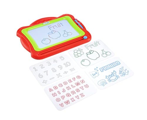 Kids Magnetic Drawing Doodle Board - Bonus Stencil Set Promotes Children's Learning, Creativity - Colorful Magnet Writing Sketch Dry Erase Pad for Mess-Free Travel - Large Colored Screen Art Boards