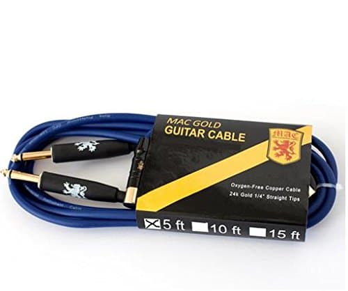 Guitar Instrument Cable. 100% Oxygen-Free Copper, 24k Gold Tips, 1/4 to 1/4 Straight Plugs.