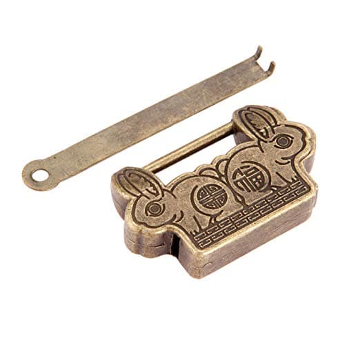 Vintage Antique Lock Old Chinese Lock Retro Padlock for Jewelry Box Wooden Suitcase Drawer Home Décor (Rabbit Ear)