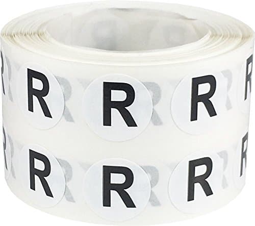 Alphabet Letters R Stickers, 1/2 Inch Round Labels for Inventory Organization, Chart Files, Envelope Seals, Arts and Crafts, 1000 per Roll, Easy-to-Peel, Strong Adhesive, Semi-Gloss Paper