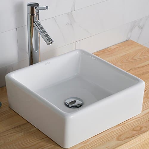 Kraus Kcv-120 Elavo Square Vessel Porcelain Ceramic Bathroom Sink, 15 Inch, White