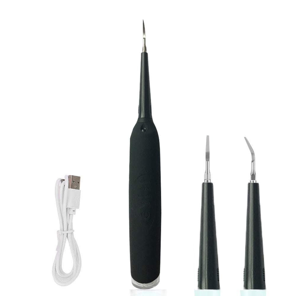 Electric Dental Calculus Remover Tartar Scraper Tartar Cleaning for Teeth Cleaning with 2 Clean Tips 3 Grades with LED Light,Charged with USB