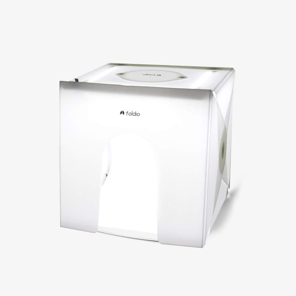 Foldio2 Plus + Front Cover (15inch Lightbox for Product Photography with Anti-Reflection Cover / 15" x 15" / Portable Studio, Dimmable LED Chips, CRI 97+, White & Black Background Sheets Included)