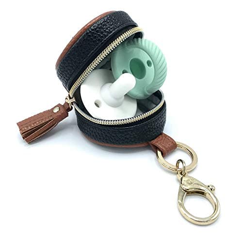 Itzy Ritzy Pacifier Case With Clip – Pacifier Charm Pod Includes Clasp To Easily Attach To A Diaper Bag Or Purse; Measures 2.5” In Diameter And Holds 2 Pacifiers, Coffee And Cream