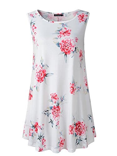 Veranee Women's Sleeveless Swing Tunic Summer Floral Flare Tank Top (Large, 6-8)