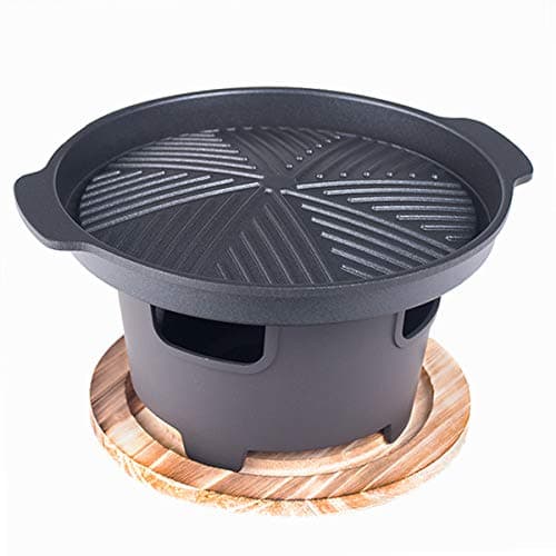 FMC Fuji Merchandise CorpFuji Merchandise Corp Japanese Korean Style Single Serving Yakiniku Grill with Wooden Trivet and Burner Stove 7 Inch Diameter