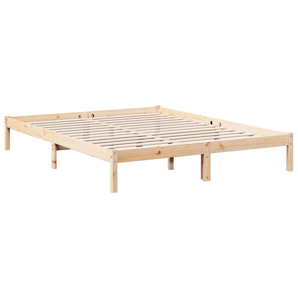 vidaXL Extra Long Bed Frame without Mattress - Solid Pinewood 160x220 cm - ic Brown, Sturdy Pine Slat Support, Modern Double Bed Frame for Bedroom