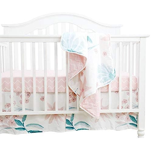 Sahaler Baby Crib Bedding Set for Boys | 3 Pieces Set of Whale Nursery Bedding | Baby Blanket & Fitted Crib Sheets & Skirt - Palm Leaf